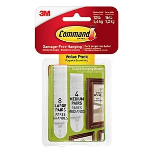 image of Command Picture Hanging Strips White Pack of 8 Large 4 Medium