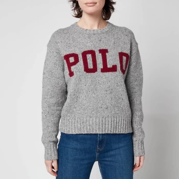 Image of Polo Ralph Lauren Womens Large Polo Logo Sweatshirt - Grey Donegal/Wine - M