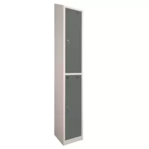 image of 2 Door Locker, 300X300, Grey Carcass/Dark Grey Doors, Sloping Top, Camlock