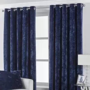 image of Verona Crushed Velvet Eyelet Curtains Navy, Navy / 117 x 183cm