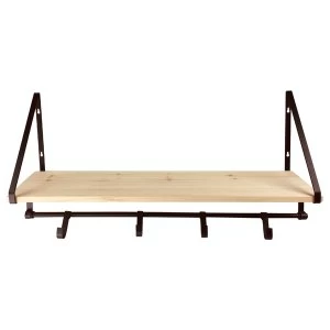 Image of Wooden Shelf with 5 Metal Hooks