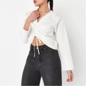 Image of Missguided Petite Ruched Front Crop Shirt - White