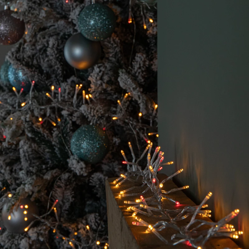 Image of 9.3m 720 LED Christmas Cluster String Lights with Timer in Vintage Gold & Red on Clear Cable