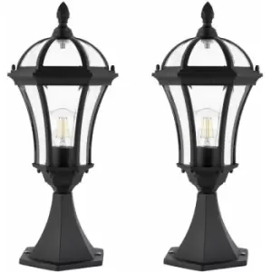 image of Loops - 2 pack Outdoor Post Lantern Light Textured Black Vintage Garden Wall Lamp led