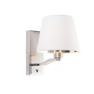 image of Wall Light Bright Nickel Plate & Vintage White Fabric 40W E14 Dimmable