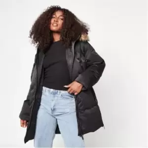 Missguided Oversized Faux Fur Hooded Puffer Coat - Black