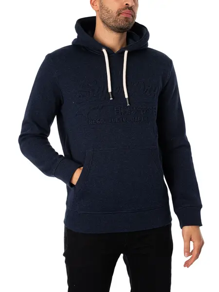 Image of Superdry Embossed Pullover Hoodie Surplus Blue Black Grit L