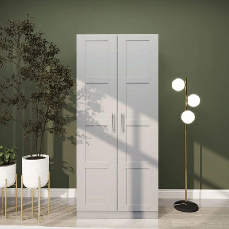 Image of HOMCOM Wardrobe for Bedroom - Double Wardrobe with Hanging Rail - Grey TJ Hughes White 5063603393509