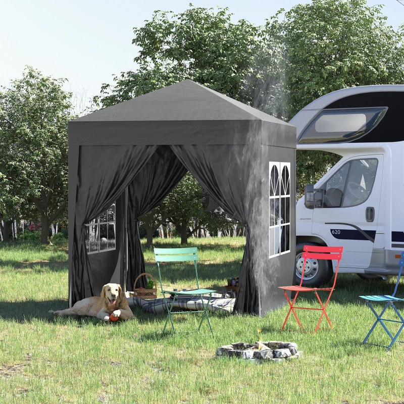 Image of Outsunny 2Mx2M Pop Up Gazebo Party Tent Canopy Marquee With Storage Bag Black