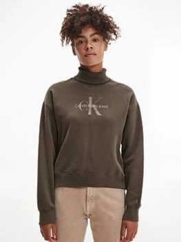 Image of Calvin Klein Jeans 100% Organic Cotton Roll Neck Sweater - Green Size M Women