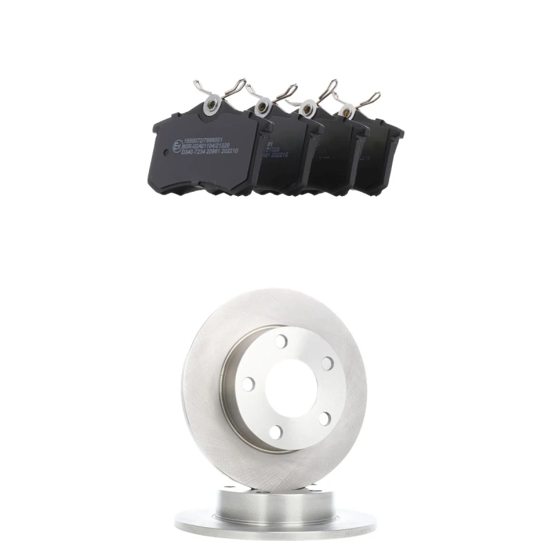 Image of RIDEX 3405B2296 Brake disc and pads set Rear Axle, Brake Disc Type: Solid, without integrated wear sensor Brake Set,disc brakes (3405)