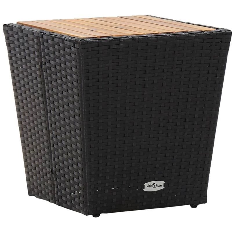 Image of VIDAXL Tea Table Black 41.5x41.5x43cm Poly Rattan and Solid Acacia Wood Vidaxl 8719883727479