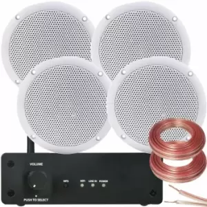 image of Bathroom Wi Fi Ceiling Speaker Kit Wireless Amp & 4x 80W Moisture Resistant