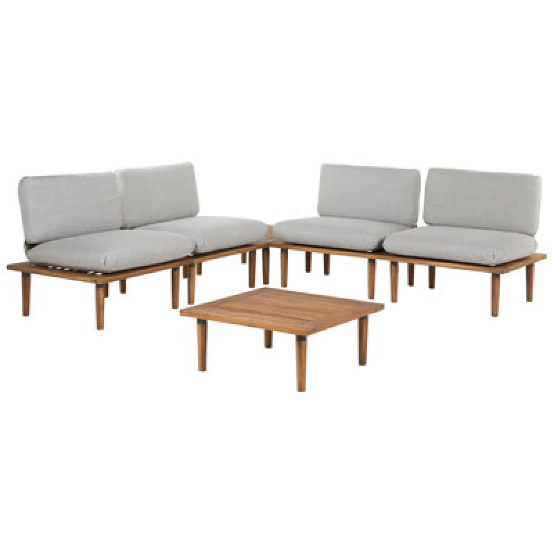 Image of Beliani Garden Lounge Set With Table 4 Seater Frascati Modular Certified Acacia Wood Light Grey