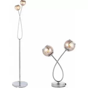 Image of Floor & Table Lamp Set Chrome & Smoked Mirror Glass Living Room Light Pack