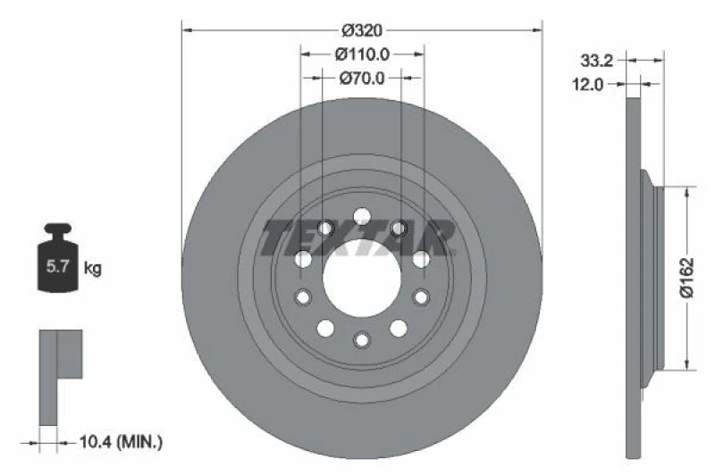 Image of Brake disc TEXTAR 92304103