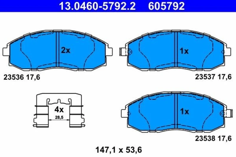 Image of ATE 13.0460-5792.2 Brake pad set with acoustic wear warning, with accessories Brake Pad Set,disc brake (402)