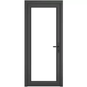 Image of Crystal uPVC Single Door Full Glass Left Hand Open In 840mm x 2090mm Clear Double Glazed Grey/White