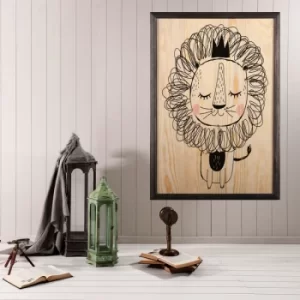 image of Cute Lion Multicolor Decorative Framed Wooden Painting