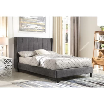 Image of Amelia Dark Grey Fabric Bed Panel Stitched Winged Headboard 4ft6 & 5ft - Seconique