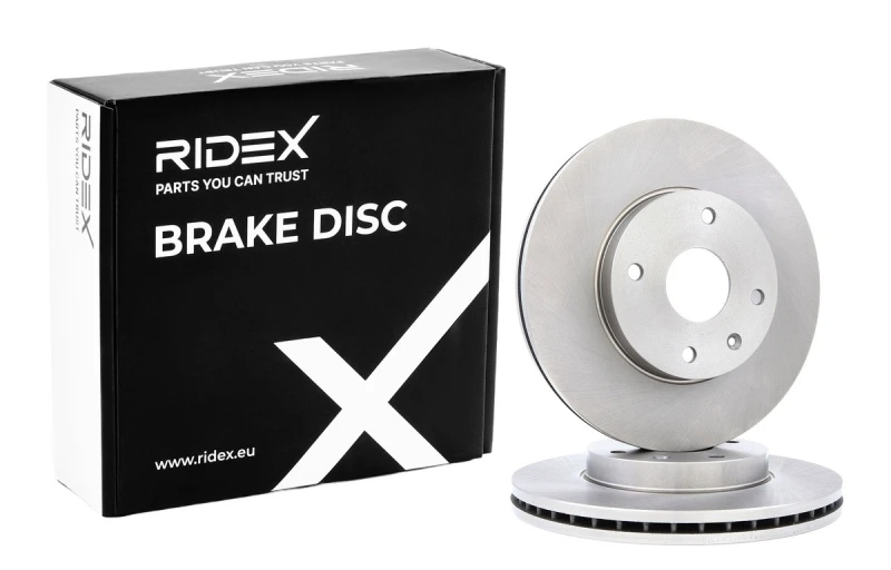 Image of RIDEX 82B0768 Brake disc Front Axle, Vented, Cast Iron, Uncoated, Untreated, without bolts/screws Cast Iron Brake Disc (82)