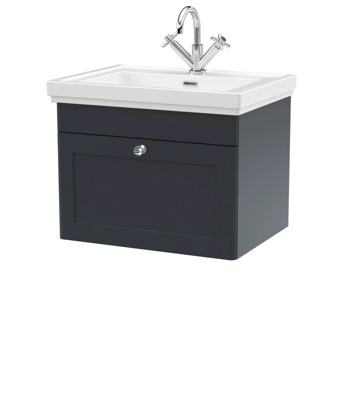 Image of Balterley Traditional Wall Hung 1 Drawer Vanity 1 Tap Hole Fireclay Basin 600mm Grey