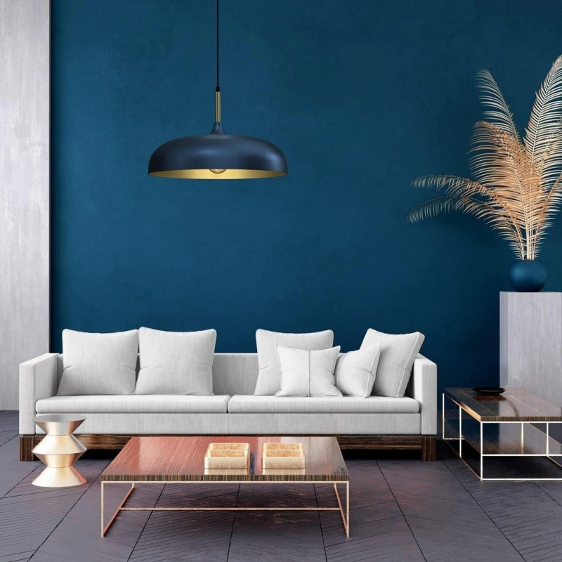 Image of Milagro Lincoln Blue Pendant Lamp 45cm Hand Made Scandi Style Gold Interior Mid Navy unisex