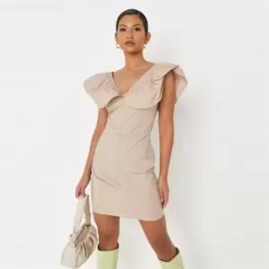 image of Missguided Frill Sleeve Dress - Beige