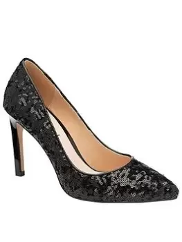 image of Ravel Edson Black Sequin Heeled Court Shoe, Black, Size 5, Women