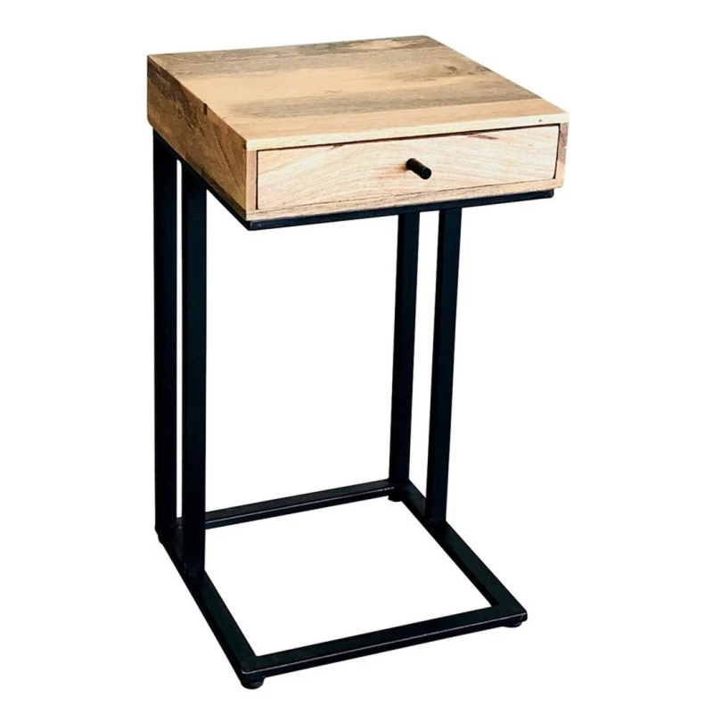 Image of Jaipur Furniture Ltd Ravi Iron Base 1 Drawer Large Side Table - Mango Wood - L35 x W35 x H60cm - Mango Light Finish in Brown Brown Unisex
