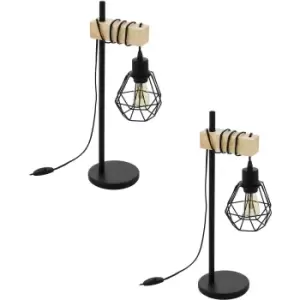 Image of 2 PACK Table Lamp Desk Hangman Light Black Shade & Wood Arm 1x 60W E27