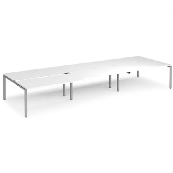 Image of Adapt Bench Desk 6 Person Rectangular Desks 4800mm With Sliding Tops White Tops With Silver Frames 1600mm Depth Adapt White STE4816-S-WH