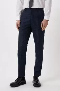 Image of Mens Slim Fit Navy Small Scale Check Suit Trousers