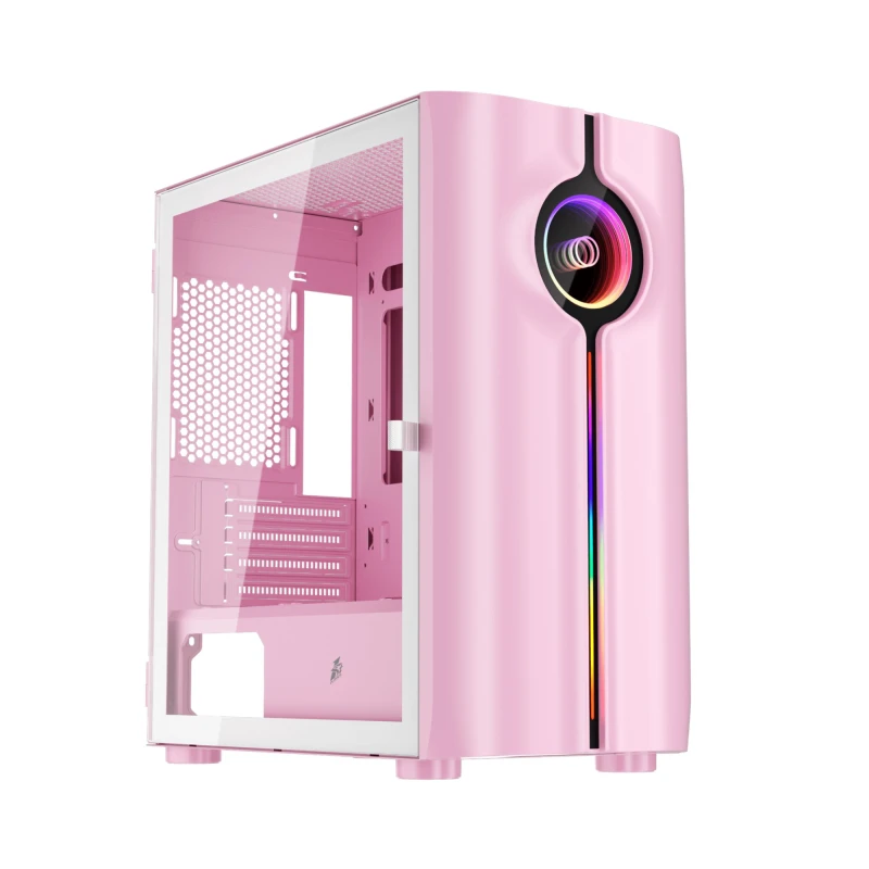 Image of 1st Player IS3-BK ARGB Tempered Glass Mid Tower Gaming Case - Pink IS3-PK