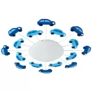 image of Eglo - Viki 1 - 1 Light Flush Ceiling Light Blue with Blue Car Detail, E27