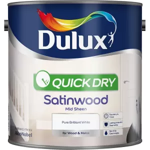 Image of Dulux Quick Dry Pure Brilliant White Satinwood Mid Sheen Paint 2.5L