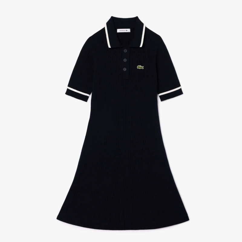 Image of Lacoste 3D Seamless Flared Polo Dress Blue female 8