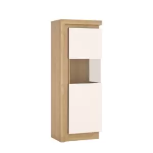 image of Lyon Narrow Display Cabinet (rhd) 164.1Cm High In Riviera Oak Effect/White High Gloss