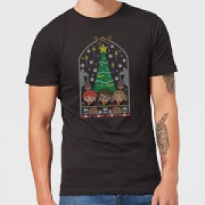 image of Harry Potter Hogwarts Tree Mens Christmas T-Shirt - Black