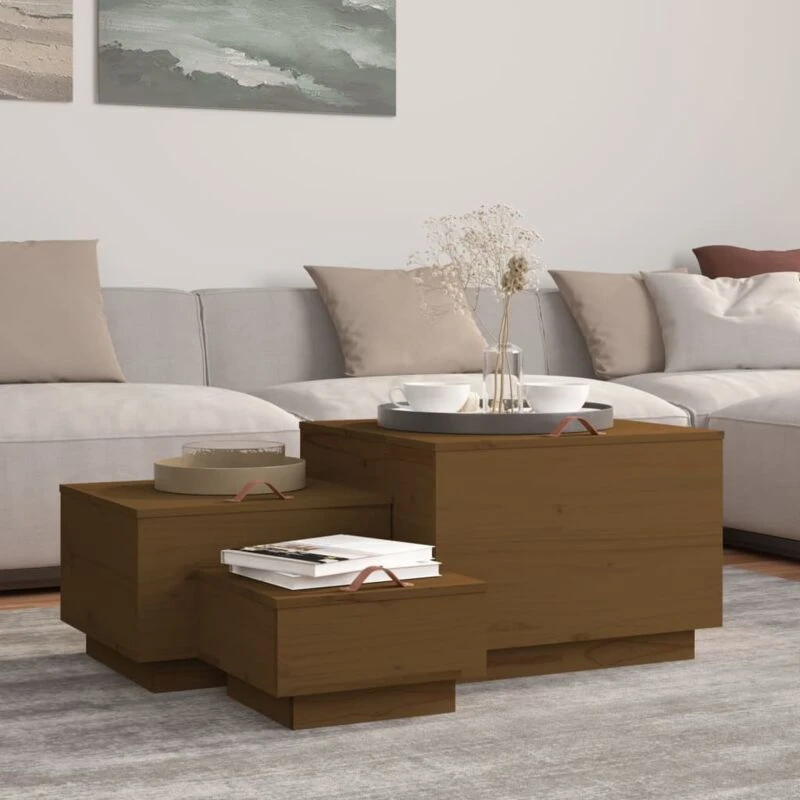 Image of vidaXL Storage Boxes With Lids 3 Pcs Honey Brown Solid Wood Pine, Brown 818248