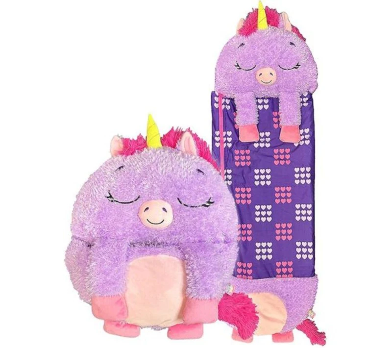 Image of HAPPY NAPPERS Purple Unicorn 2-in-1 Plush Toy & Sleeping Bag - Large 5061059292216