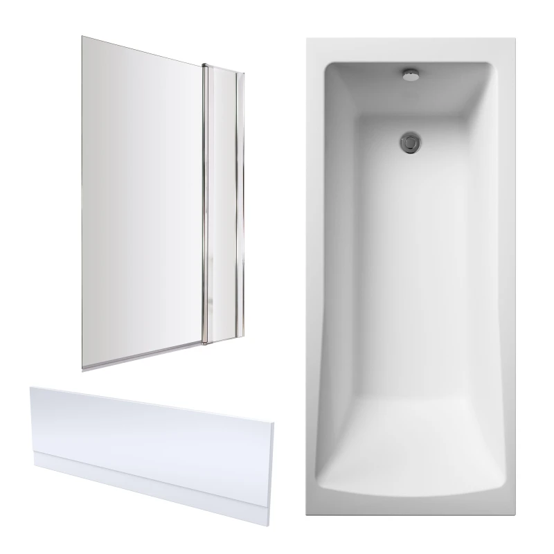 Image of Balterley Square Bathtub Front Panel Bath Screen with Fixed Panel Chrome Silver