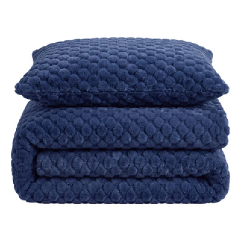 Image of Velosso Navy Chunky Popcorn Faux Rabbit Fur Duvet Cover Set Single