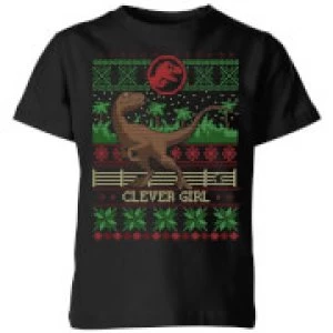 Image of Jurassic Park Clever Girl Kids Christmas T-Shirt - Black - 11-12 Years