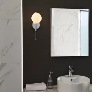 Image of Loops - Chrome Contemporary Bathroom Wall Light & Opal Sphere Glass Shade IP44 Rated