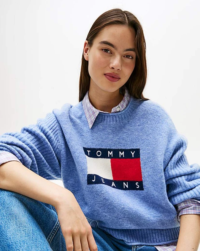 Image of Tommy Jeans Tommy Jeans Melange Flag Sweater Blue - Tommy Jeans - Size: 2XL Blue Female 2XL PV75908