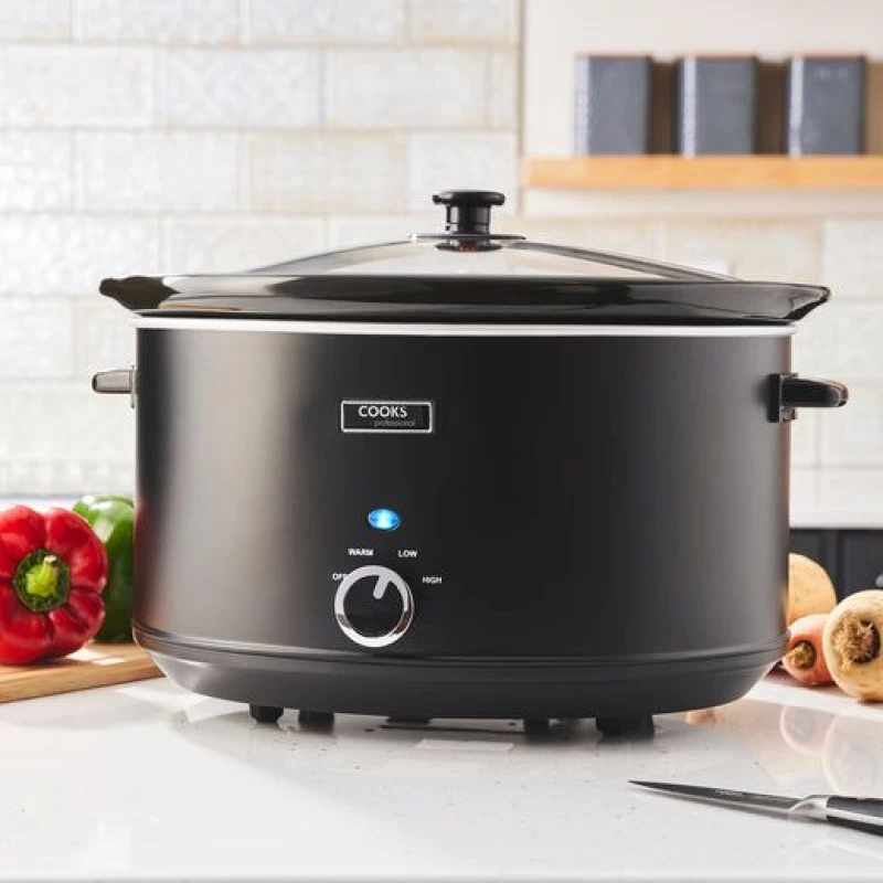Image of Cooks Professional Black Stainless Steel Slow Cooker Removable Ceramic Pot Bowl Keep Warm 8L Black