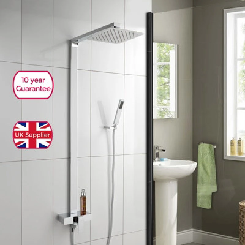 Image of Nes Home Enzo Ultra Thin Modern Bathroom Chrome Brass Square Head Cool Touch Shower Set Metallic Silver