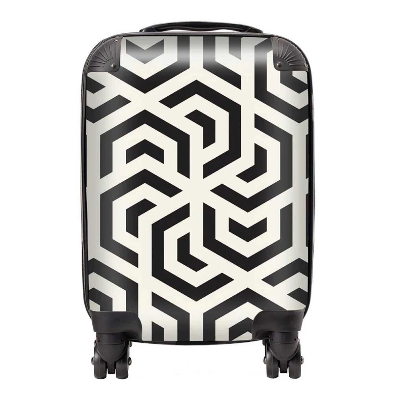 Image of Warren Reed - Designer Hexagonal Geometric Pattern Suitcase in Black Size: Medium Black Unisex Medium