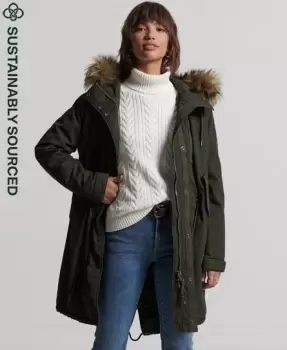 Image of Superdry Womens Authentic Military Parka Coat Green / Surplus Goods Olive - Size: 14